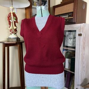Vintage 90s Burgundy Red Knit Sweater vest V-Neck Ribbed Trim